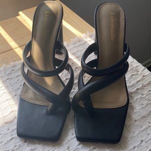 Black square toe heels